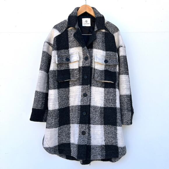 Anine Bing Mave Jacket Cream Buffalo Check Wool Jacket Small Coat Plaid - Picture 5 of 12